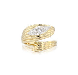 Textured ring in 18K yellow gold with a 1.08 CT marquise-shaped diamond by Phillips House