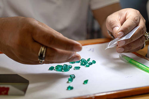 Diamond dealer sorting emeralds image