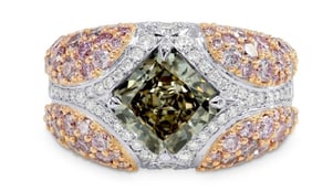 A Fancy Green Radiant & Pink Pave Diamond Ring (4.69Ct TW)