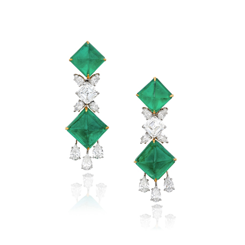 Pair of emerald and diamond earclips from Graff image
